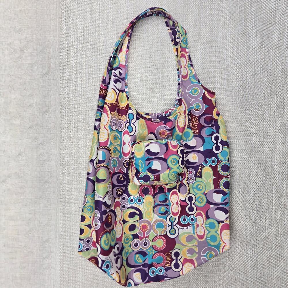 Rare Coach Poppy Glam Signature Print Folding Tote Bag Packable Nylon Tote Y2K